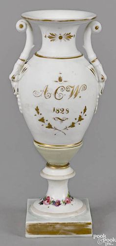 Philadelphia Tucker porcelain urn, dated 1828, initialed in gilt lettering ACW, probably for m
