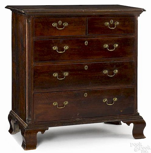 Pennsylvania or Maryland Chippendale walnut chest of drawers, ca. 1770, the notched corner top ove