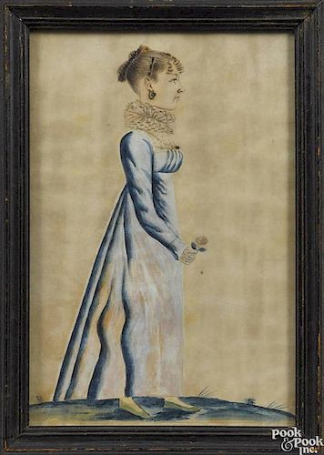 Jacob Maentel (American 1763-1863), watercolor portrait of Mrs. Jacob Hottenstein Jr., 11'' x 7 1/4