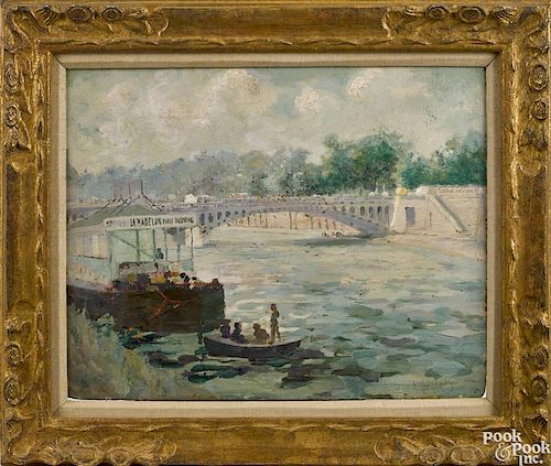 Arrah Lee Gaul (American 1883-1980), oil on board, titled View of The Seine, signed lower right