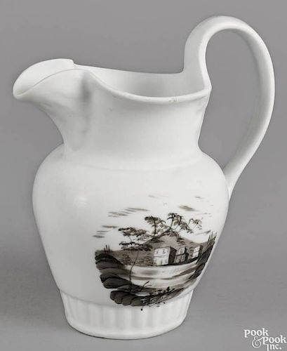 Philadelphia Tucker porcelain pitcher, ca. 1825, with grisaille landscape decoration, 9 1/4'' h.