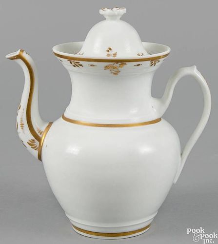 Philadelphia Tucker porcelain coffee pot, ca. 1825, with gilt decoration, 10 1/2'' h.