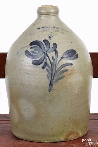 Pennsylvania three-gallon stoneware jug, 19th c., impressed Cowden & Wilcox Harrisburg Pa, with