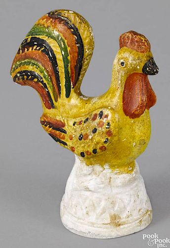 Pennsylvania painted chalkware rooster, 19th c., retaining its original polychrome surface, 5 1/2''