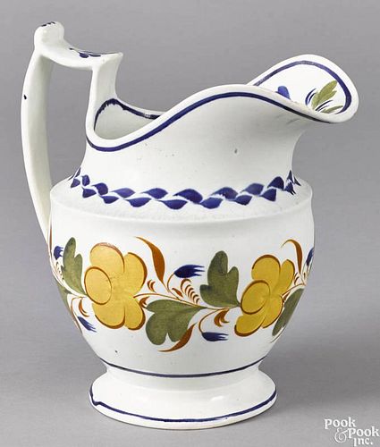 English pearlware pitcher, early/mid 19th c., with floral decoration, 9 3/4'' h.