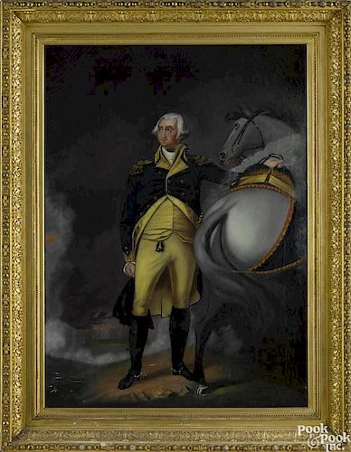 After Gilbert Stuart, oil on canvas, George Washington at Dorchester Heights, 19th c., 36'' x 26''.