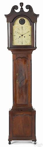 York, Pennsylvania Chippendale walnut tall case clock, late 18th c., attributed to John Fisher, wi