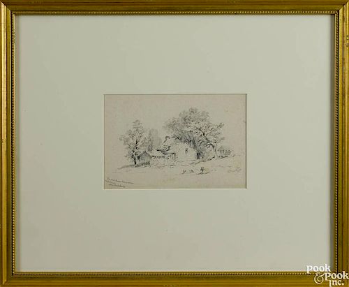 Xanthus Russell Smith (American 1839-1929), pencil landscape, titled Old Isaac Rover Place, Miles