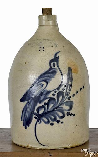 New York two-gallon stoneware jug, 19th c., impressed New York Stoneware Co. Fort Edward N.Y., w