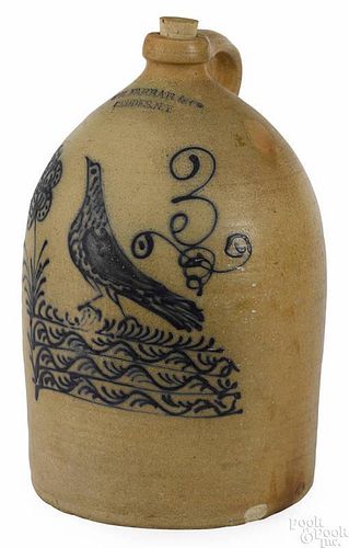 New York three-gallon stoneware jug, 19th c., impressed W.H. Farrar & Co. Geddes N.Y., with coba