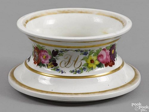 Rare Philadelphia Tucker porcelain spittoon, ca. 1825, with floral and gilt decoration, monogramme