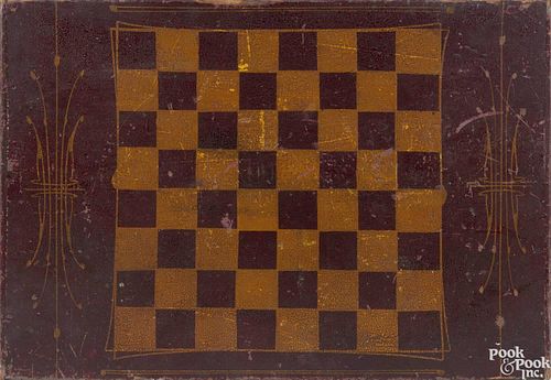 Painted double-sided checkerboard, 19th c., retaining its original polychrome surface, 20 7/8'' x 1