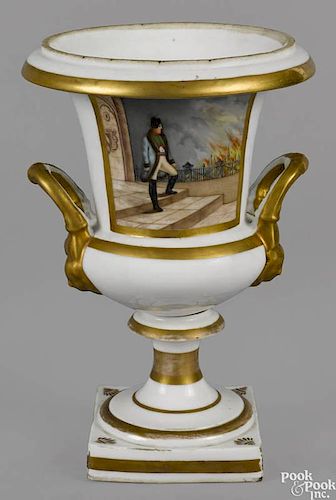 Rare Philadelphia Tucker campagna porcelain urn, ca. 1825, decorated with Napoleon burning Moscow,