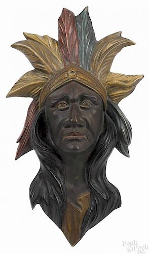 New York painted zinc Indian chief carousel mount, early 20th c., stamped Allan Herschell Co., 2
