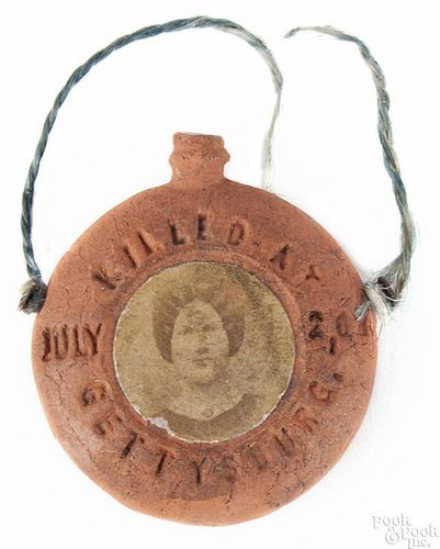 Adams County, Pennsylvania, miniature redware souvenir canteen, ca. 1890, attributed to Henry Spee