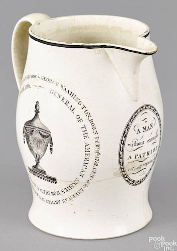 Liverpool George Washington pitcher, ca. 1800, decorated with a bust of Washington, inscribed A M