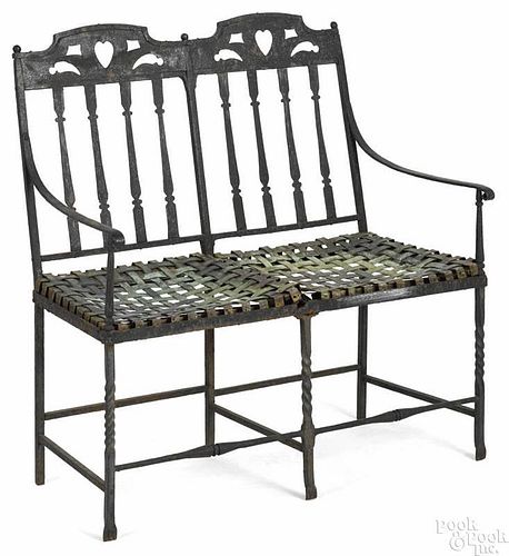 Pennsylvania Arts and Crafts wrought iron and copper settee, ca. 1920, attributed to Morgan Colt,