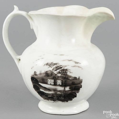 Philadelphia Tucker porcelain pitcher, ca. 1825, with grisaille landscape decoration, 8 1/2'' h.