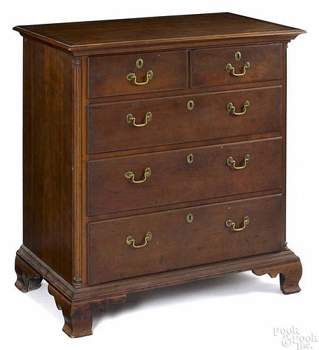 Pennsylvania Chippendale cherry chest of drawers, ca. 1780, with fluted quarter columns and ogee b