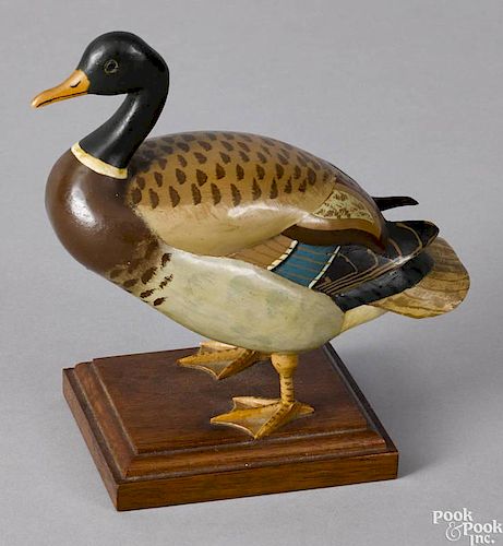 Leo J. Klein (Wilcox, Pennsylvania, mid 20th c.), carved and painted Mallard duck, labeled on unde