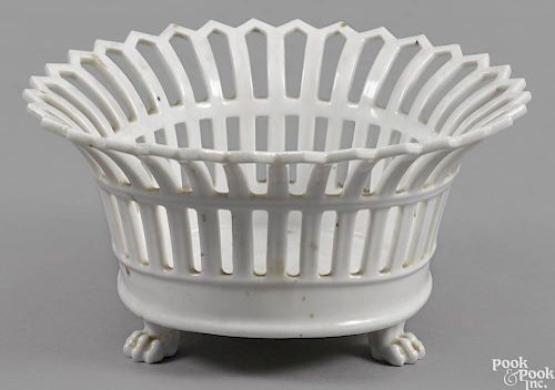 Philadelphia Tucker porcelain basket, ca. 1825, with animal paw feet, 4 1/2'' h., 9'' w.