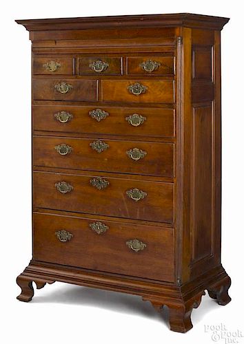 Chester County, Pennsylvania Queen Anne walnut tall chest, ca. 1760, with a linen drawer over five