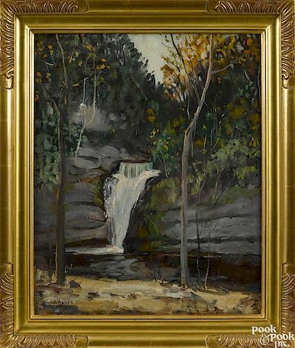 Walter Emerson Baum (American 1884-1956), oil on canvas, titled Buck Hill Falls, signed lower le