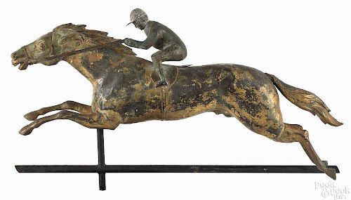 Copper and zinc galloping horse and jockey weathervane, possibly by J. W. Fiske, New York, ca. 1890