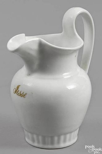 Philadelphia Tucker porcelain pitcher, ca. 1825, inscribed Jesse, 9 1/4'' h.