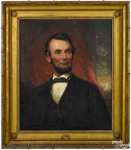 George Henry Story (American 1835-1923), oil on canvas portrait of Abraham Lincoln, signed lower r
