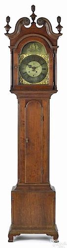 Lancaster, Pennsylvania Chippendale walnut tall case clock, ca. 1790 with an eight-day rocking shi