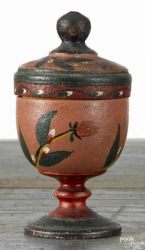 Joseph Lehn (Lancaster County, Pennsylvania 1798-1892), turned and painted saffron cup, 4'' h.