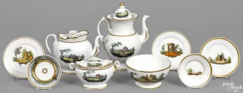 Assembled Tucker porcelain tea and coffee service, ca. 1825, to include a coffee pot, 11'' h., a te