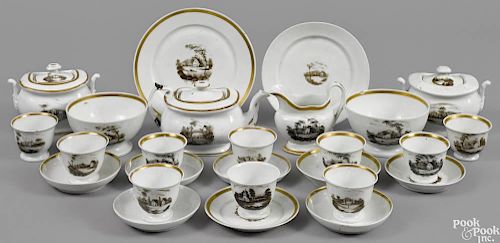 Assembled Philadelphia Tucker porcelain tea service, ca. 1825, with grisaille landscape decoration