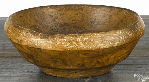 New England turned burlwood bowl, 19th c., 2 3/8'' h., 6 1/4'' dia.