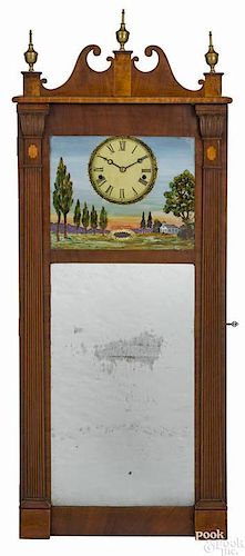 New England Federal mahogany looking glass wall clock, ca. 1815, 50 1/4'' h.