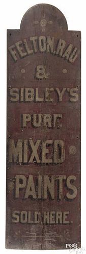 Philadelphia painted pine trade sign, ca. 1880, for Felton, Rau & Sibley's Mixed Paints, 48'' x 1