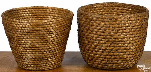 Two Pennsylvania rye straw baskets, 19th c., 10 1/2'' h. and 11 1/2'' h.