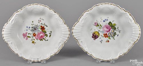 Rare pair of Philadelphia Tucker porcelain entrée dishes, ca. 1825, with floral decoration and mol