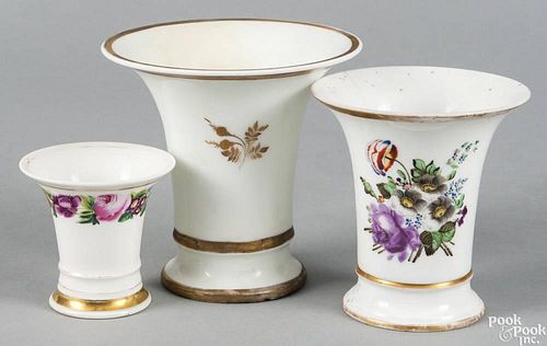 Three Philadelphia Tucker porcelain vases, ca. 1825, with polychrome fruit and floral decoration,