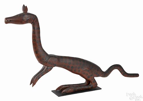 Carved and painted kangaroo, 19th c., probably Pennsylvania, retaining its original red and black
