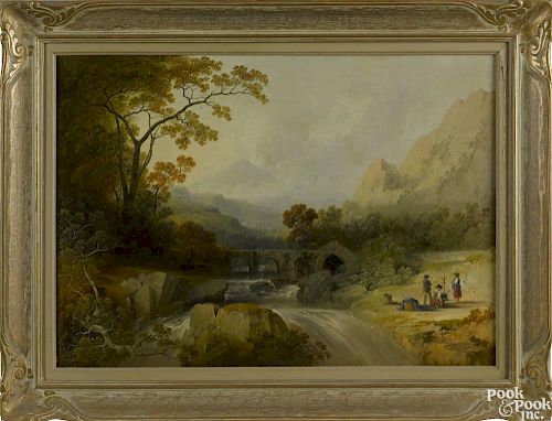 Joshua H. Shaw (American/British 1776-1861), oil on canvas, titled View in North Wales, signed l