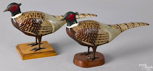 Leo J. Klein (Wilcox, Pennsylvania, mid 20th c.), two carved and painted pheasants, one labeled on