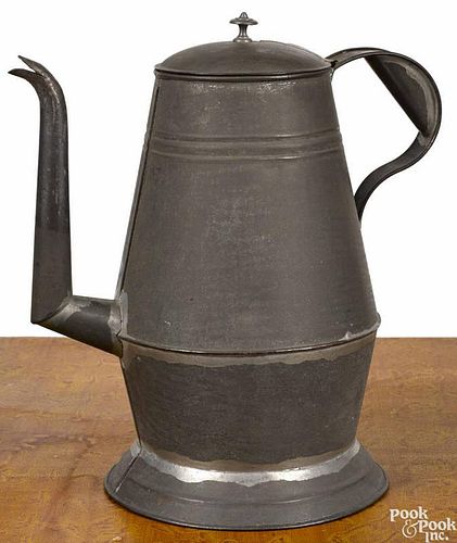 Pennsylvania tin coffeepot, 19th c., with a gooseneck spout, 10 3/4'' h.