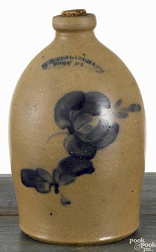 Pennsylvania stoneware jug, 19th c., impressed H. B. Pfaltzgraff York PA, with cobalt floral dec