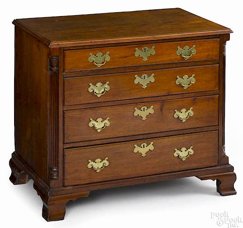 Pennsylvania Chippendale walnut chest of drawers, ca. 1770, with four drawers and ogee bracket fee