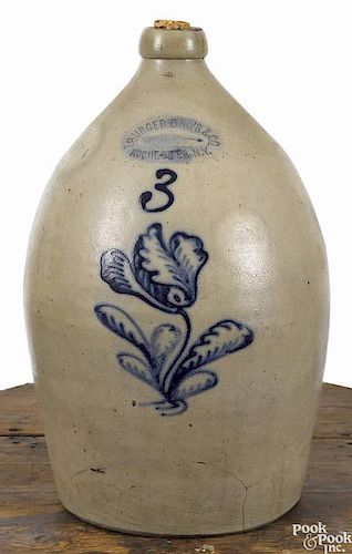 New York three-gallon stoneware jug, 19th c., impressed Burger Bro's & Co. Rochester N.Y., with