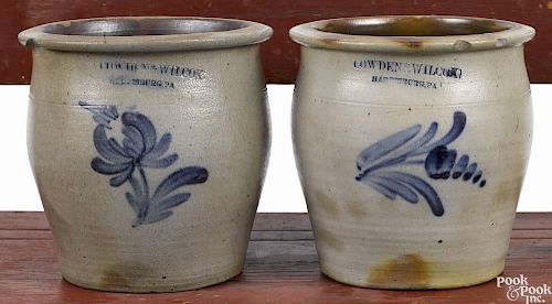 Two Pennsylvania stoneware crocks, 19th c., impressed Cowden & Wilcox Harrisburg, PA, with cobal
