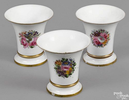 Three Philadelphia Tucker porcelain beaker vases, ca. 1825, with floral decoration and gilt bands,