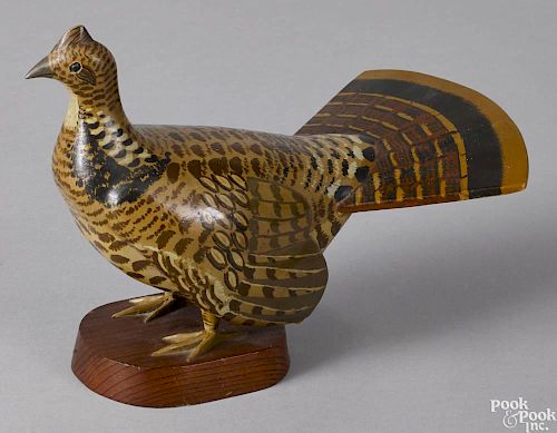 Leo J. Klein (Wilcox, Pennsylvania, mid 20th c.), carved and painted grouse, labeled on underside,